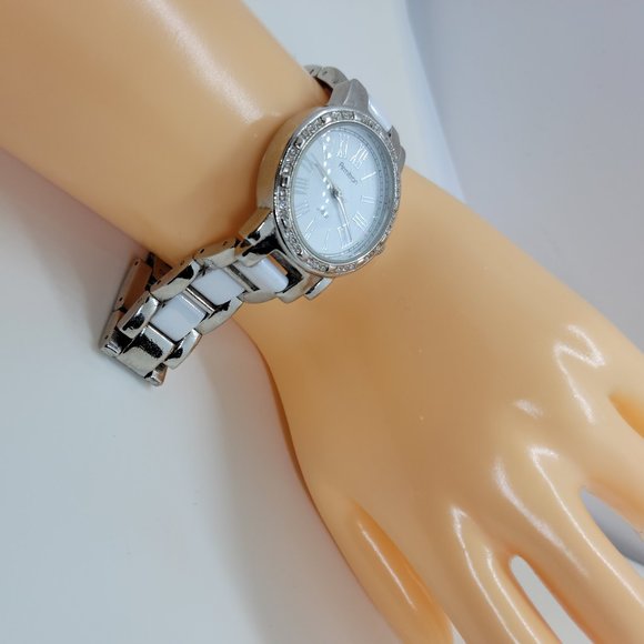 ARMITRON Now Cz Sparkle Chips Porcelain White Face and Combination Ceramic WATCH - Picture 3 of 8